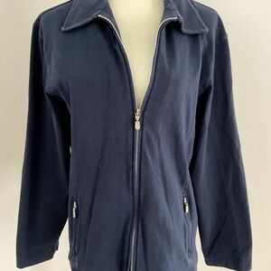 Liz Claiborne Liz & Co Navy Blue Zipper Collared Jacket w/Pockets Sz Medium